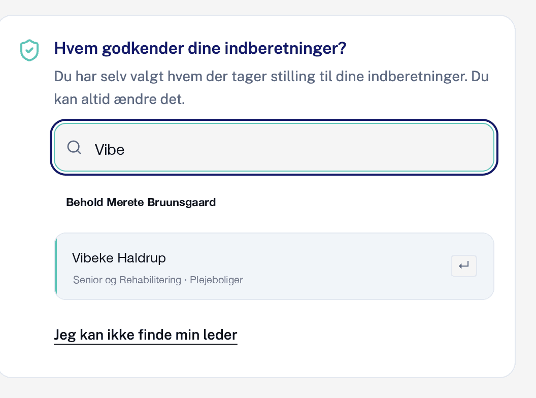 Søgefeltet med et delvist skrevet navn og et forslag nedenunder