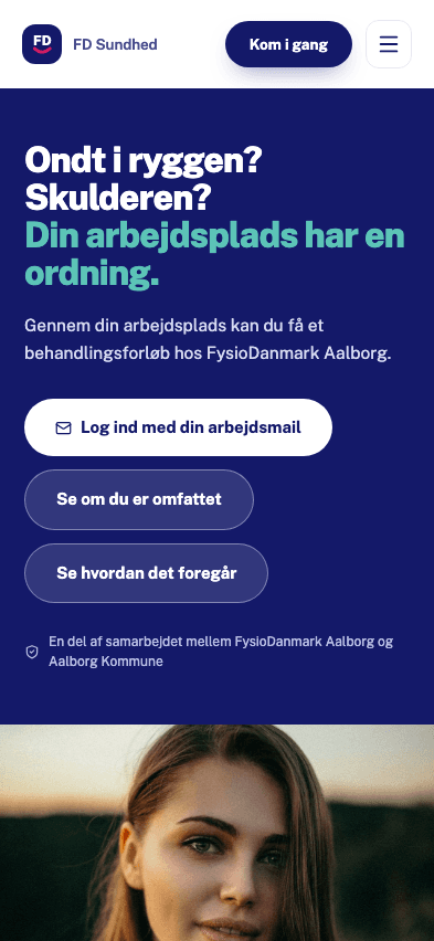 Forsiden på fdsundhed.dk med knappen «Log ind med din arbejdsmail»