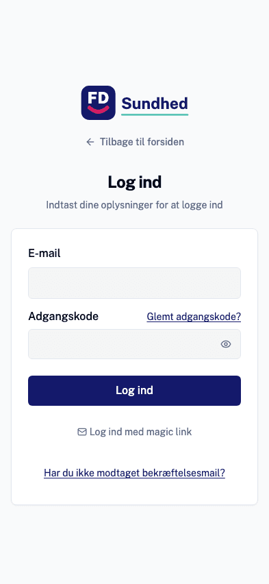 Login-skærmen hvor man skriver sin arbejdsmail