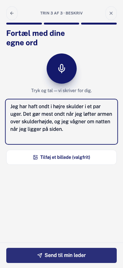 Tekstfeltet hvor man beskriver skaden med egne ord