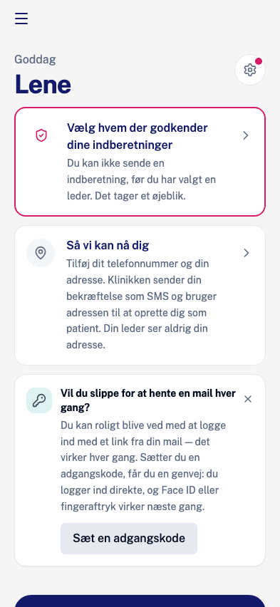 Lederens forside med en linje der viser sager til godkendelse