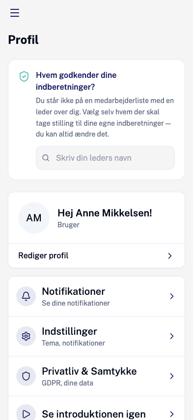 Skærmen hvor man søger sin leder frem ved at skrive navnet