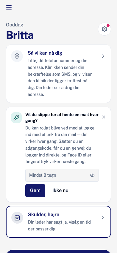Feltet hvor man skriver sin nye adgangskode, med «Gem» og «Ikke nu»